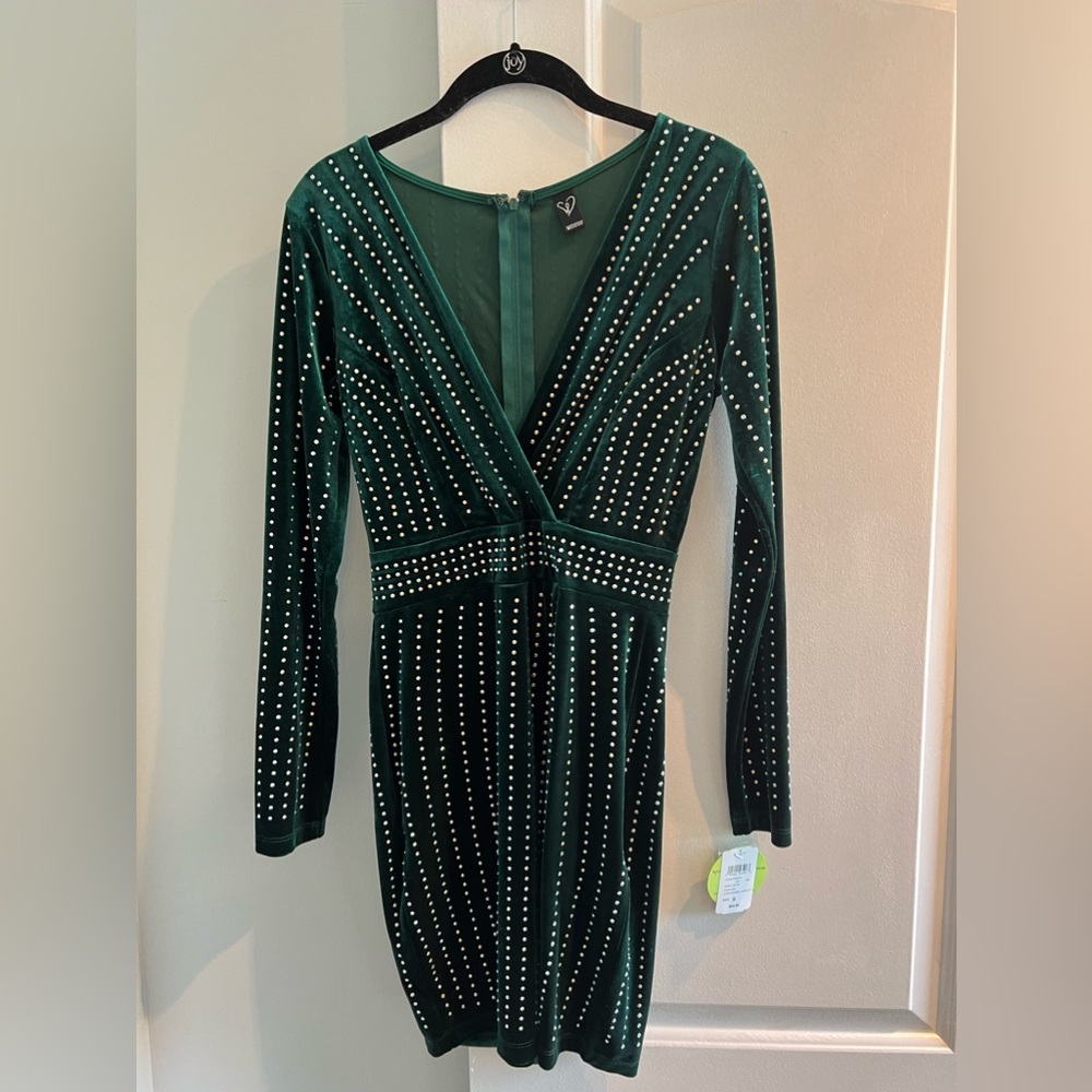Brand New Windsor Velvet Green Silver Diamond Dress